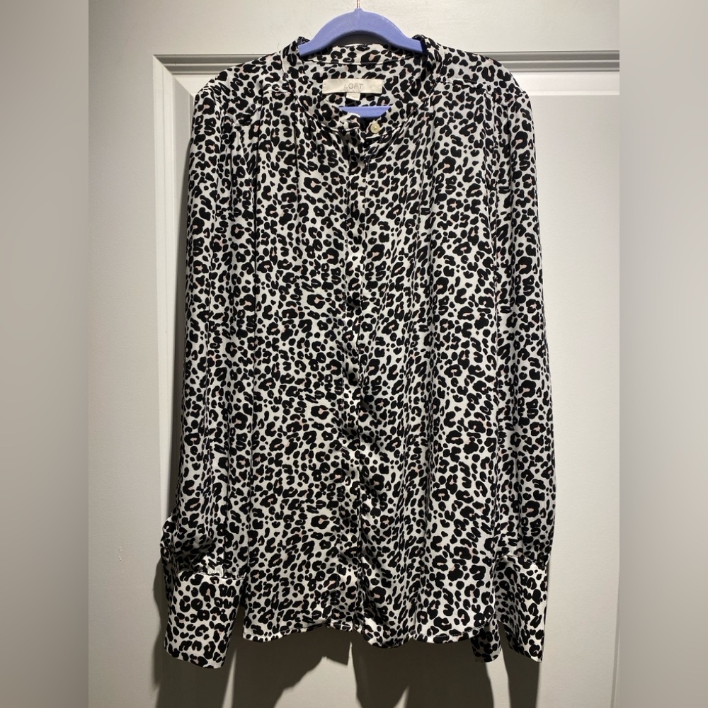 Loft Blouse Long sleeve animal print blouse Leopard print with pink throughout.